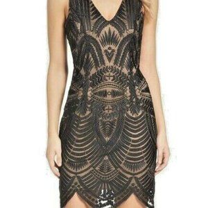 Bardot Embroidred Lace Overlay Scallop Hem Dress